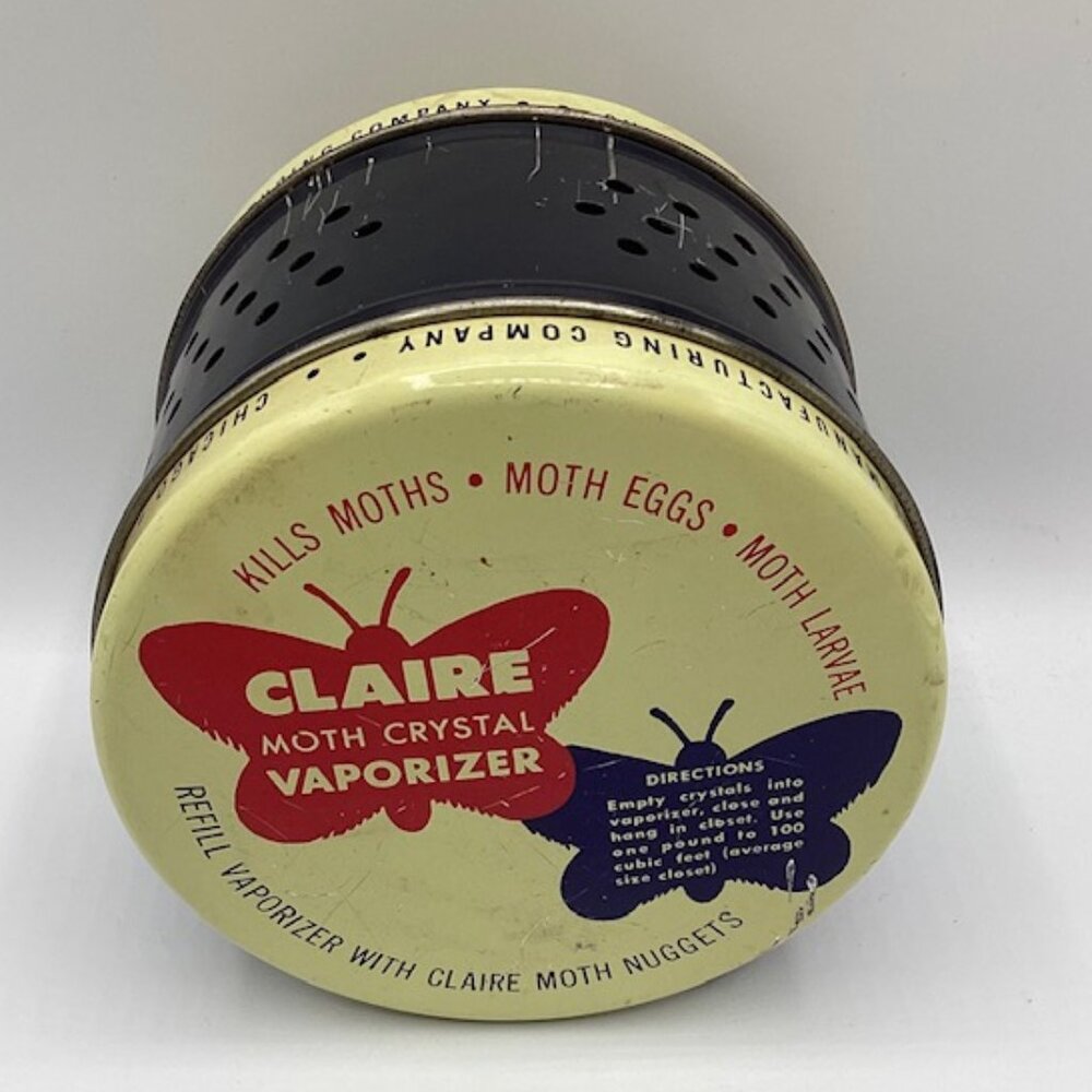 Vintage Tin Claire Moth Crystal Vaporizer & Hook 3.5"H x 4"D Chicago, IL‎ USA